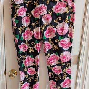 New York & Company Black Capris with Pink Floral Print